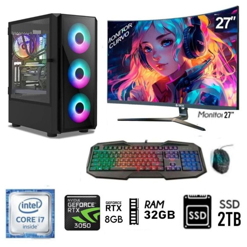 INTEL - Computadora PC Gamer Core I7 Ram32GB DISCO SSD 2TB Video RTX 3050 8GB MONITOR 27