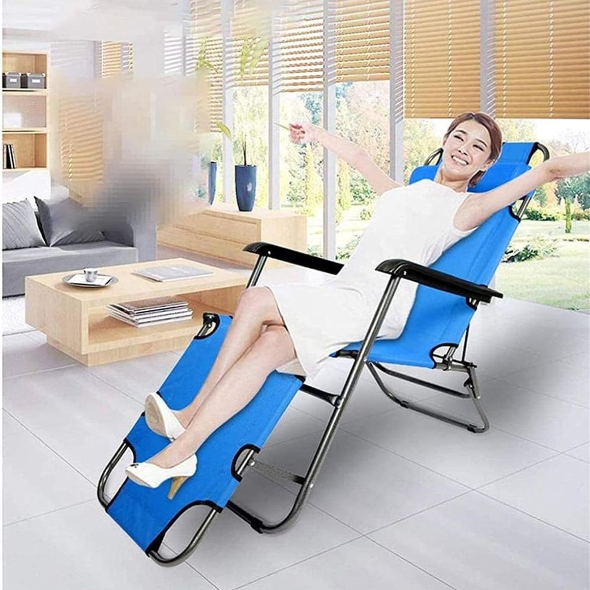 GENERICO - SILLA PLEGABLE REPOSERA RECLINABLE TERRAZA PLAYA CAMPING GRAVEDAD CERO CELESTE