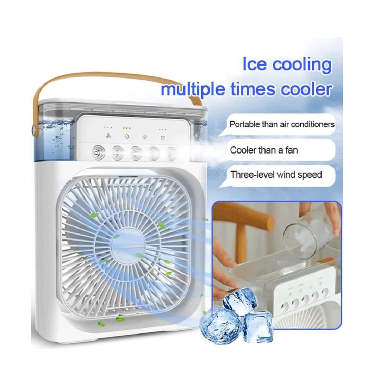 GENERICO - Ventilador Humidificador Portátil Recargable USB 3 Velocidades Blanco