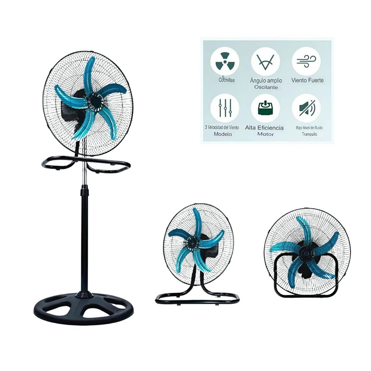 GENERICO - Ventilador Grande 5 Aspas 18 Pulgadas Solución 3 en 1