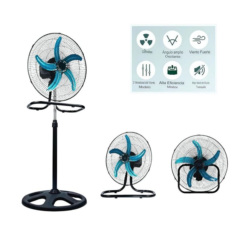GENERICO - Ventilador Grande 5 Aspas 18 Pulgadas Solución 3 En 1