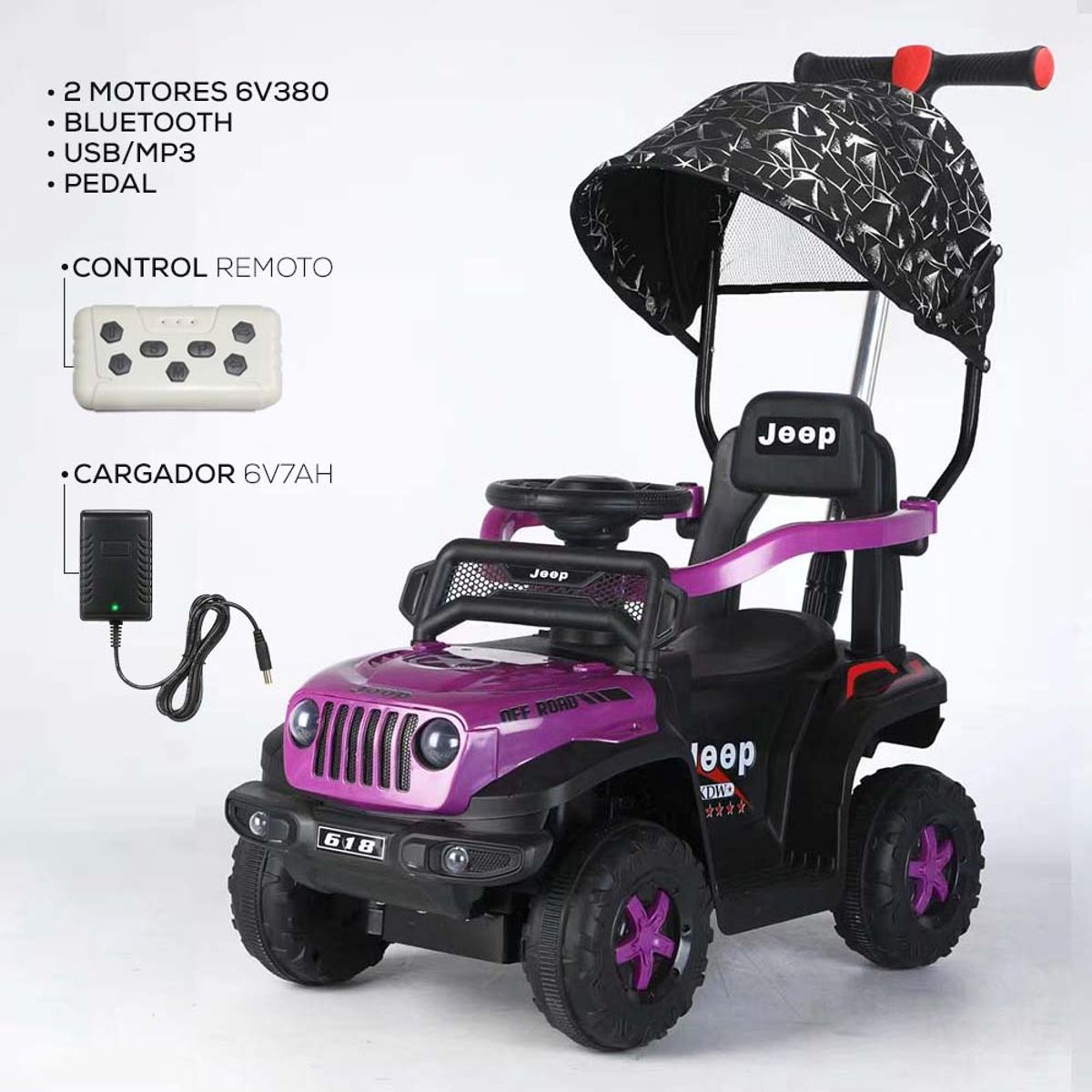 BABYKISS - CARRO CON CONTROL REMOTO ELECTRICO TODO TERRENO LILA