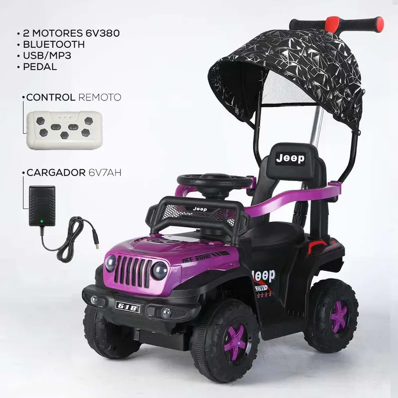 BABYKISS - CARRO CON CONTROL REMOTO ELECTRICO TODO TERRENO LILA
