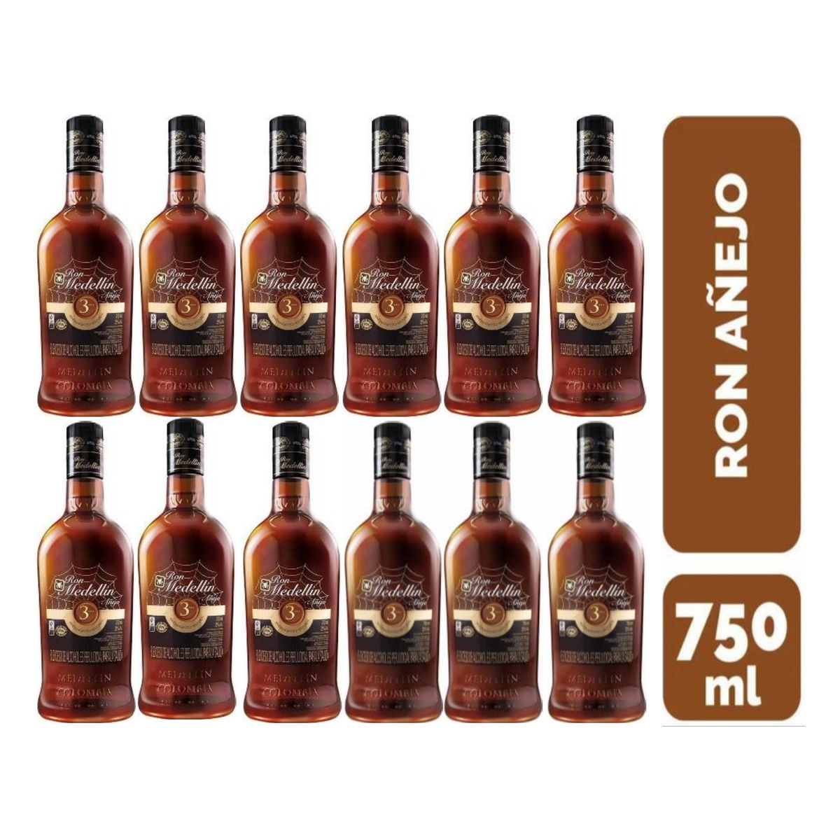 GENERICO - Ron Medellín Añejo 3 años 750ml - 12 UND