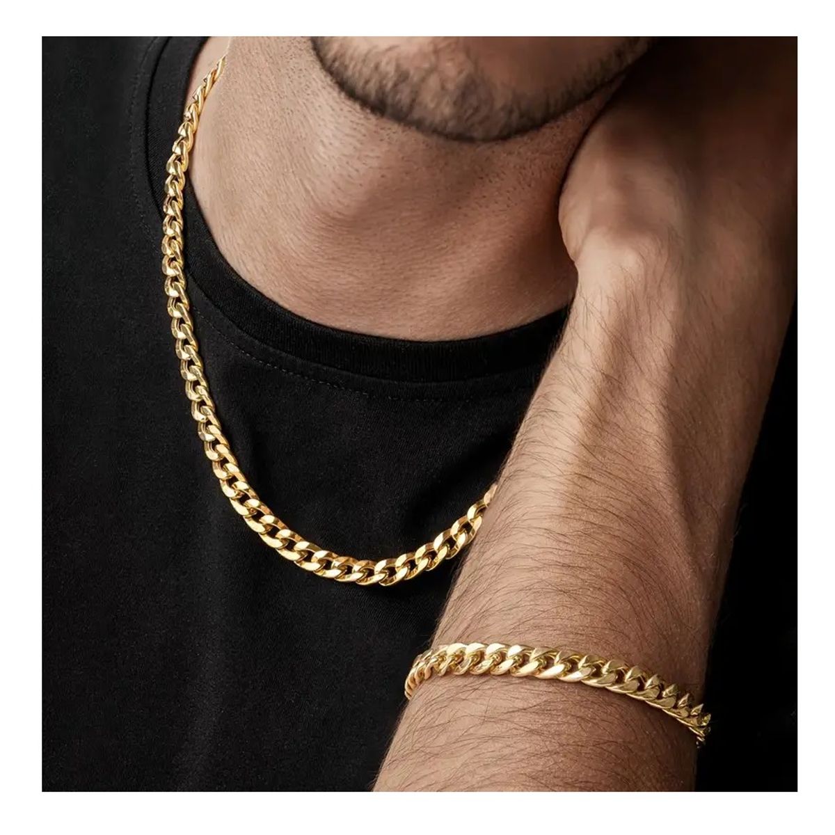 OEM - CADENA + PULSERA HOMBRE ESLABON ACERO INOXIDABLE 316L x SAN VALENTIN