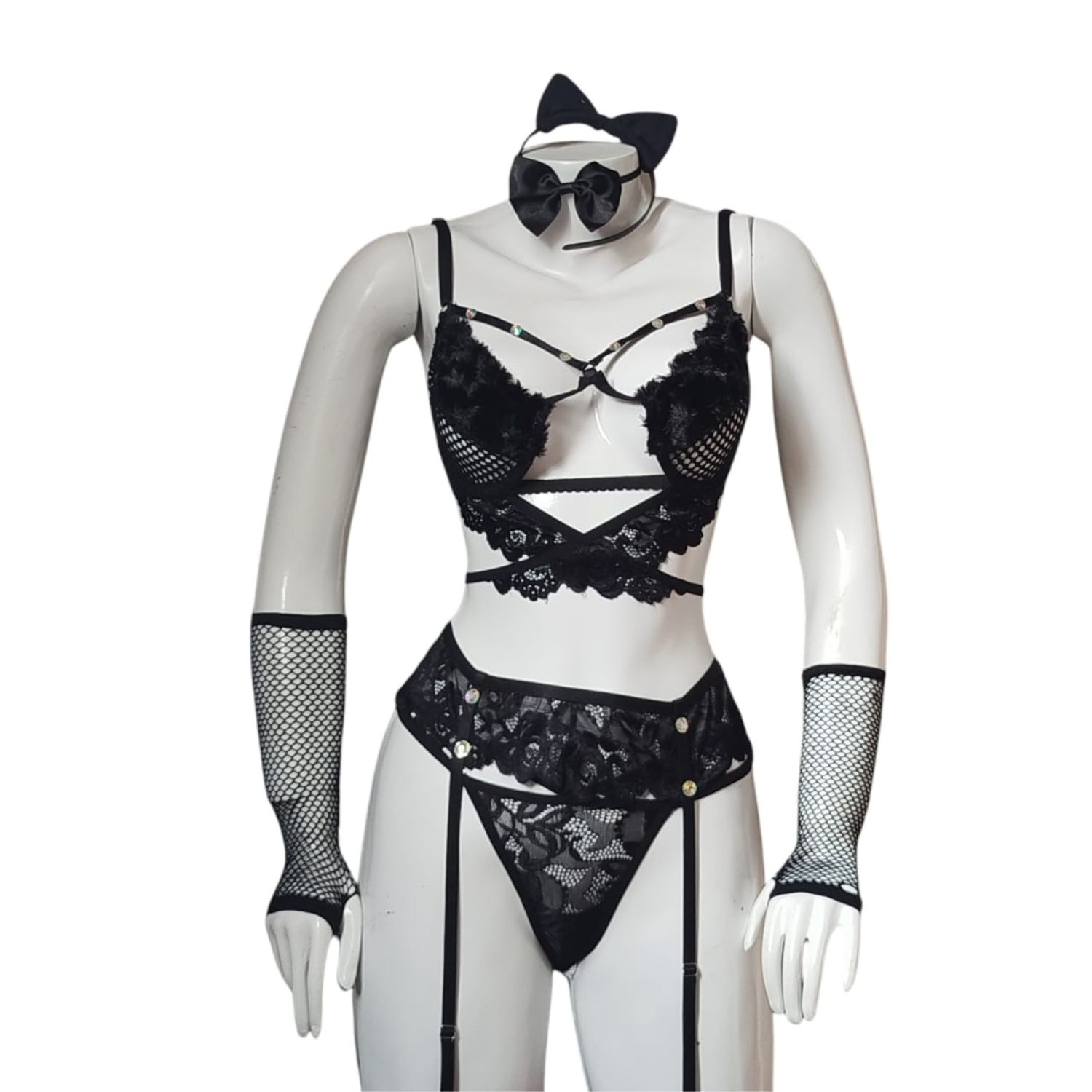 LENCERIA SEXY DE GATITA DISFRAZ PORTALIGA LIGERO PARA MUJER