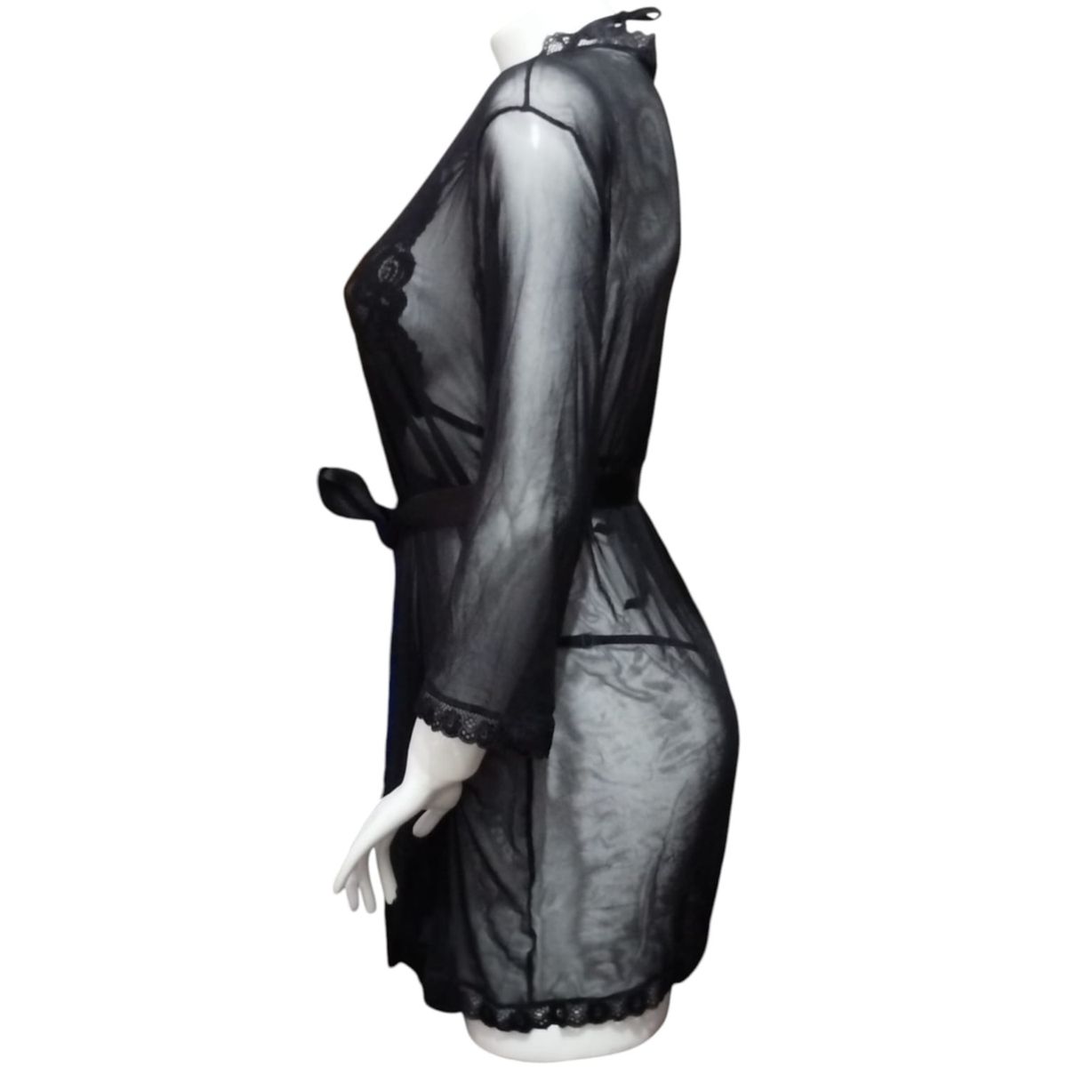 GENERICO - CONJUNTO DE BATA LENCERIA TRANSPARENTE ENCAJE TUL SIEMPRE LISTA