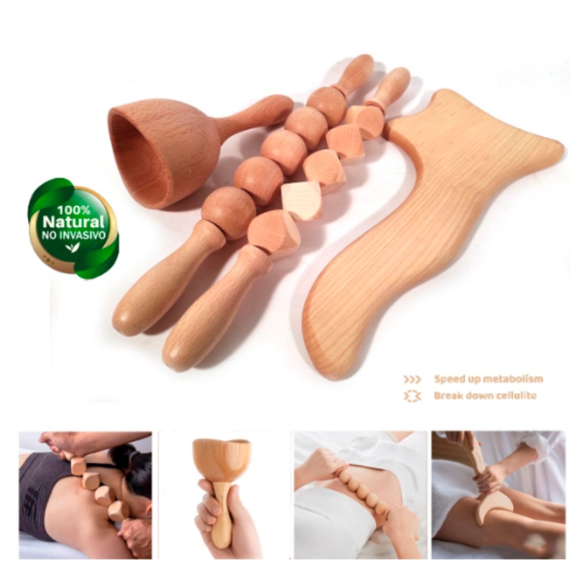 GENERICO - Set 4 Masajeadores Moldeador Anticelulitis Reductor Maderoterapia