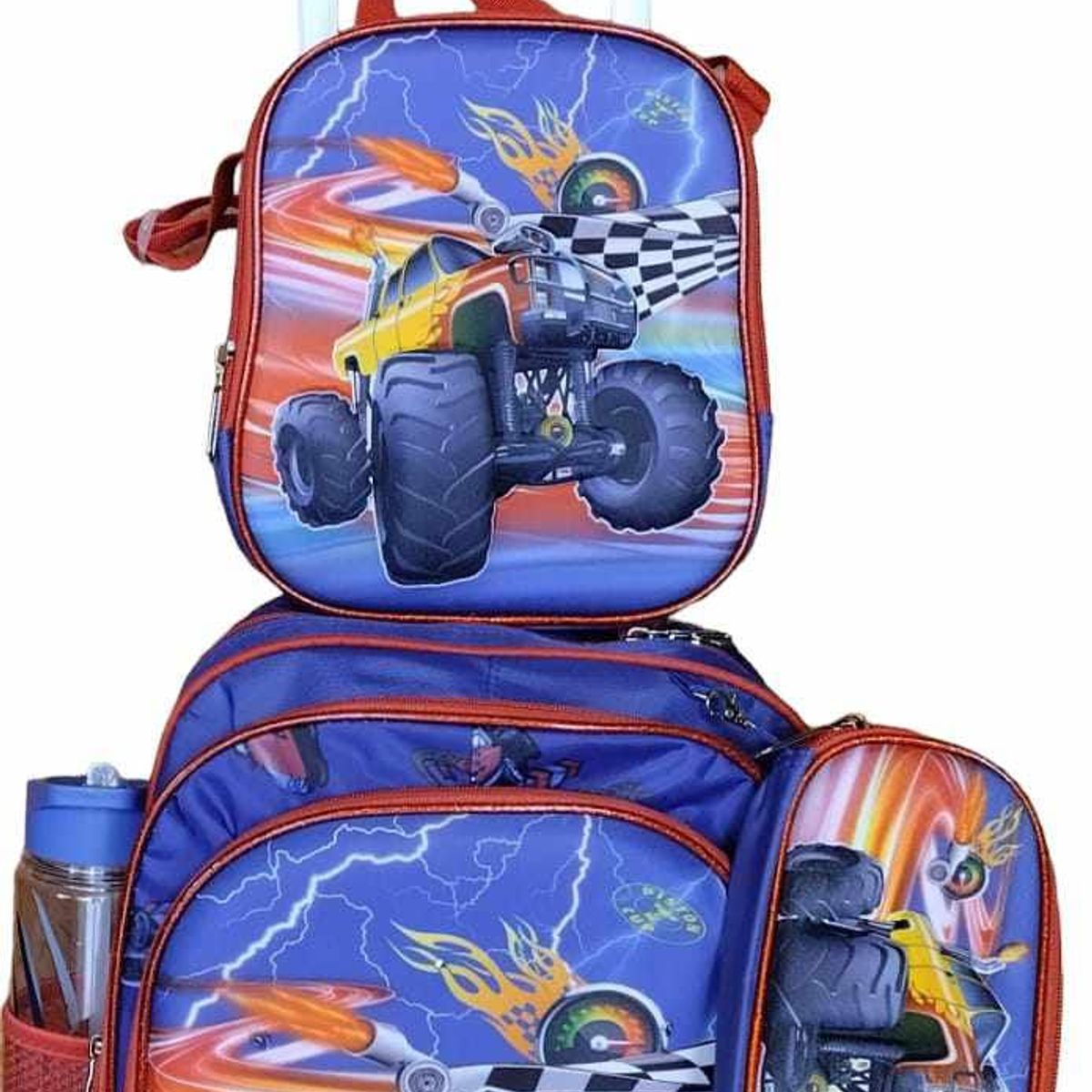 GENERICO - MOCHILA INFANTIL + LONCHERA + CARTUCHERA CON LUCES 3D CON RUEDAS