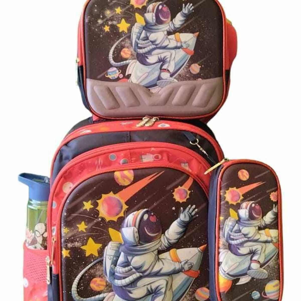 GENERICO - MOCHILA INFANTIL + LONCHERA + CARTUCHERA CON LUCES 3D CON RUEDAS