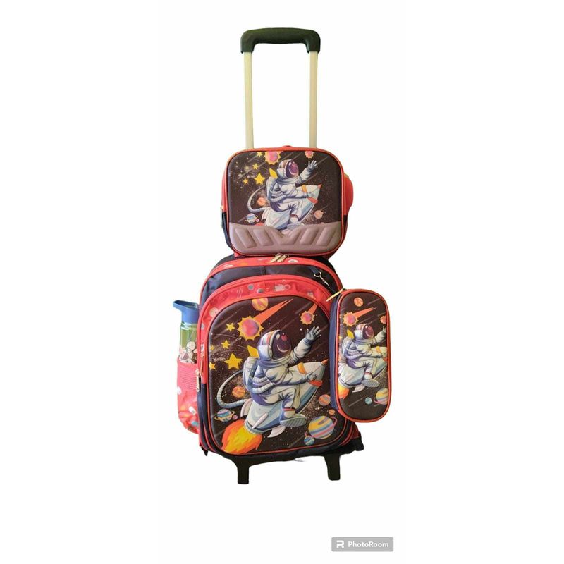 GENERICO - MOCHILA INFANTIL + LONCHERA + CARTUCHERA CON LUCES 3D CON RUEDAS