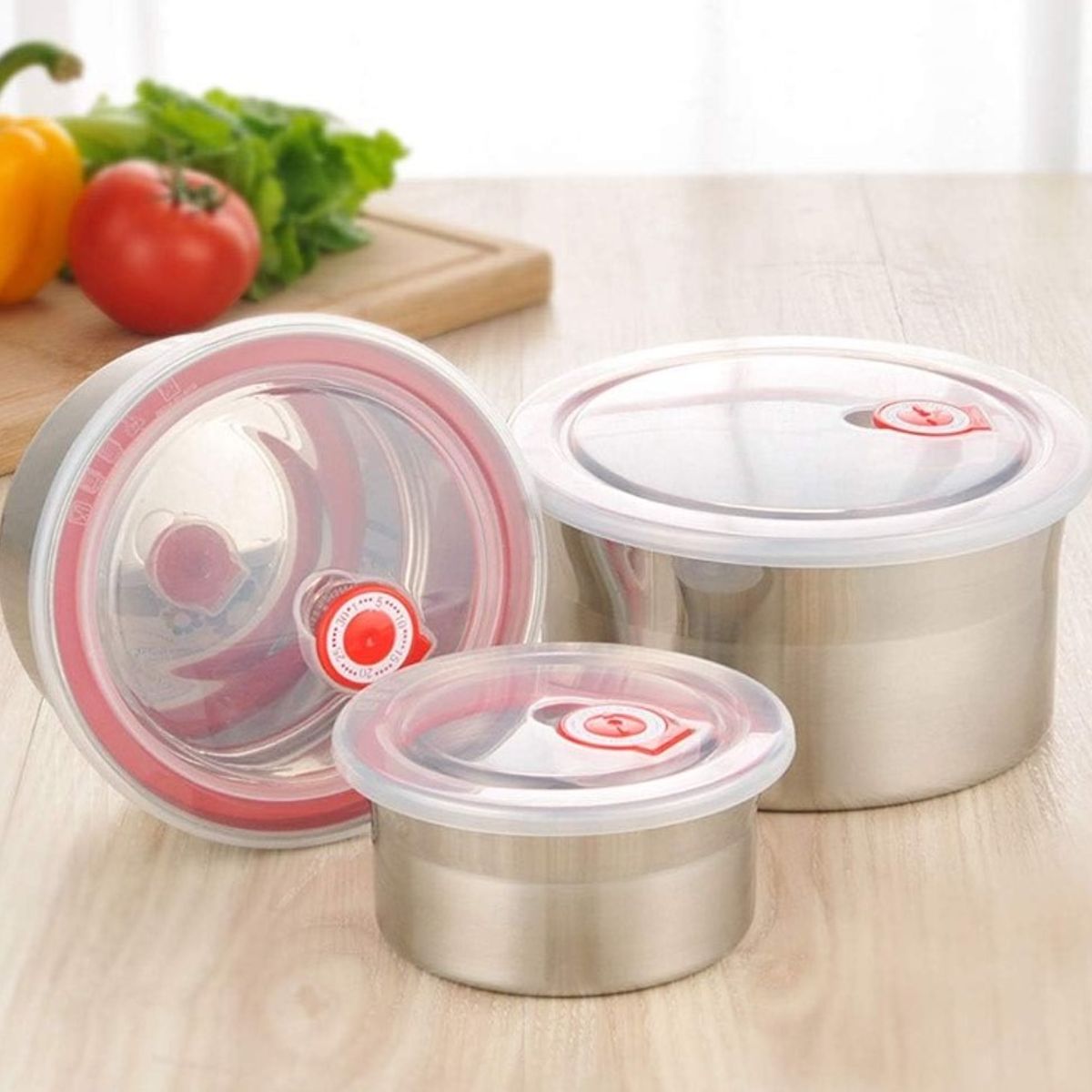 GENERICO - Set x 3 de Bowls de Acero con Tapa Silicona