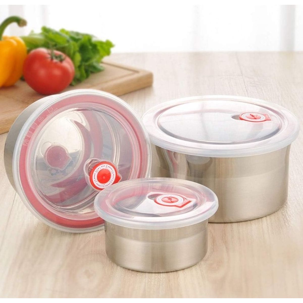 GENERICO - Set x 3 de Bowls de Acero con Tapa Silicona