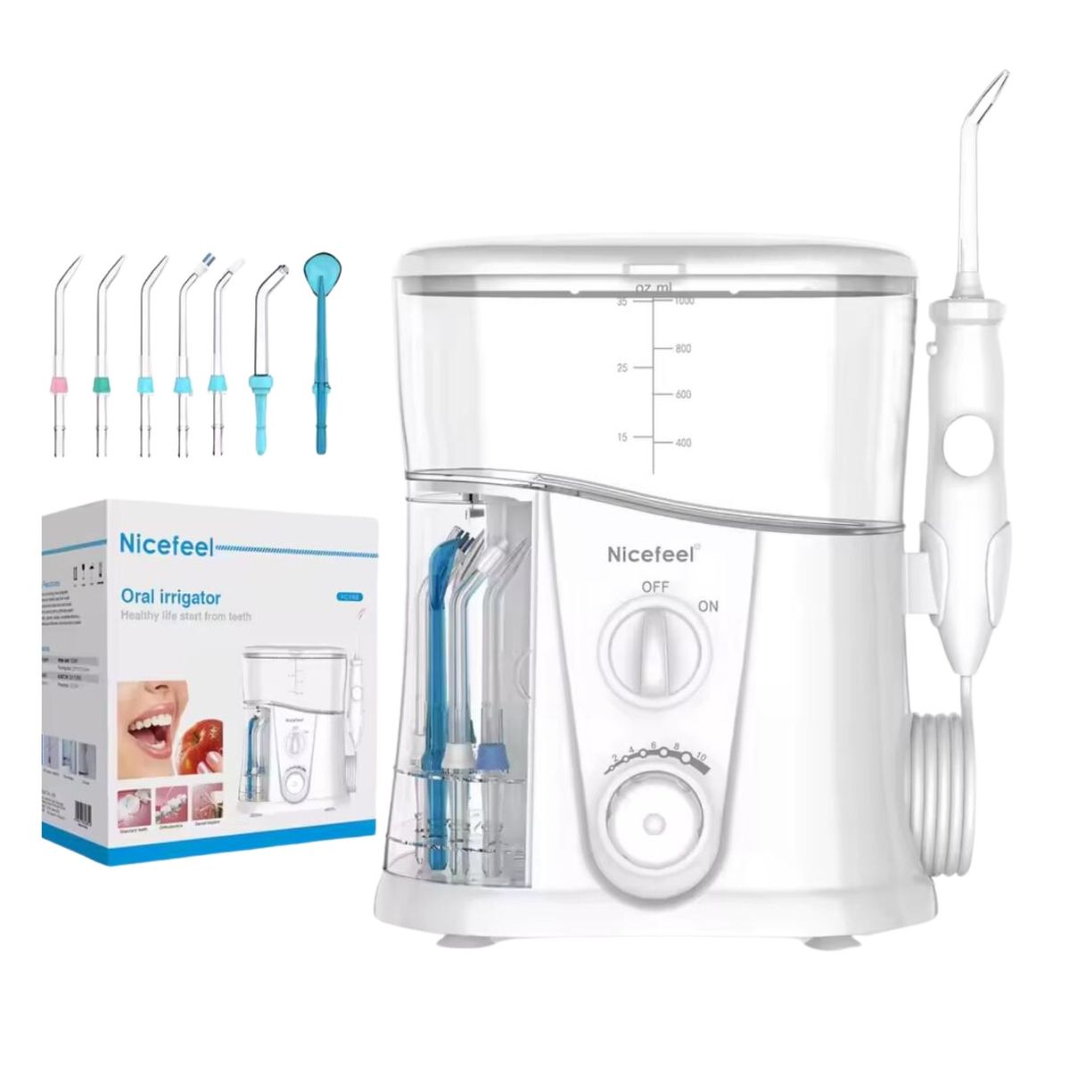DAUER - Irrigador Dental 1000ml +10 Modos de Potencia + 7 Boquillas