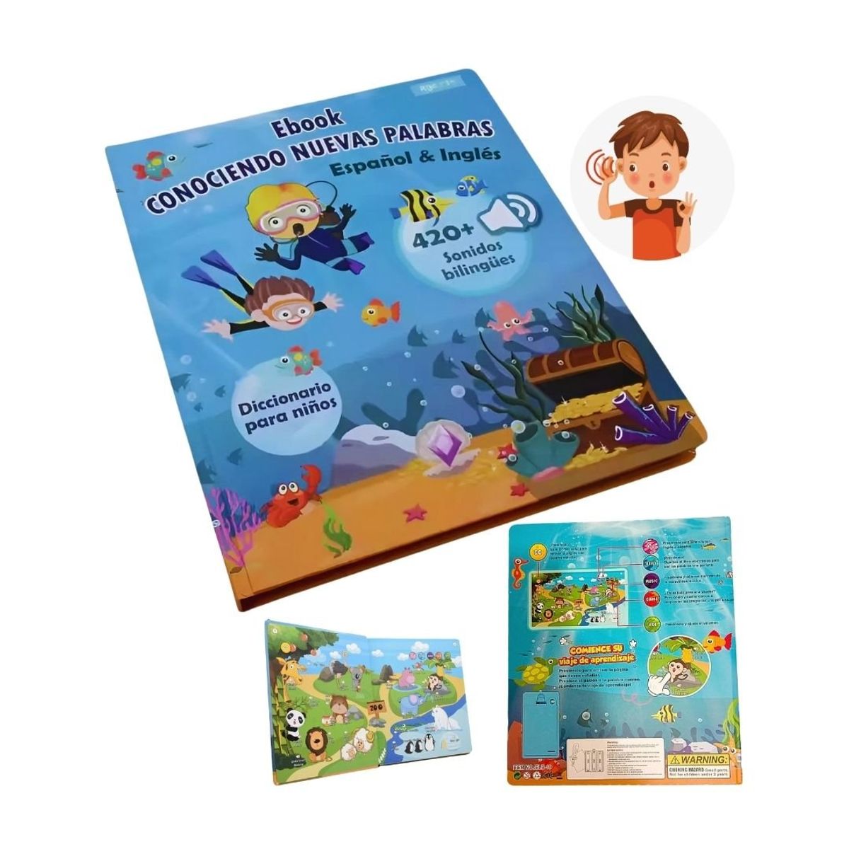 GENERICO - Libro Interactivo Audible Bilingüe Español & Inglés para Niños – Más de 420 sonidos