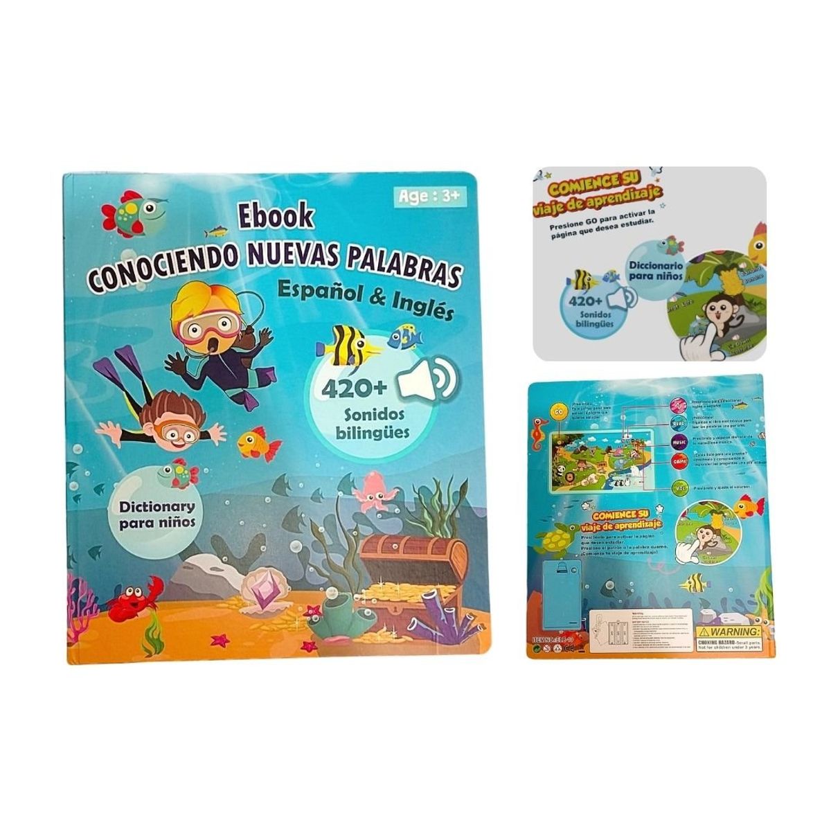 GENERICO - Libro Interactivo Audible Bilingüe Español & Inglés para Niños – Más de 420 sonidos