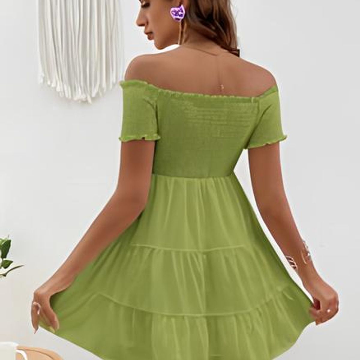 TAIS PRINCESS - Vestido casual verde oliva hombros descubiertos