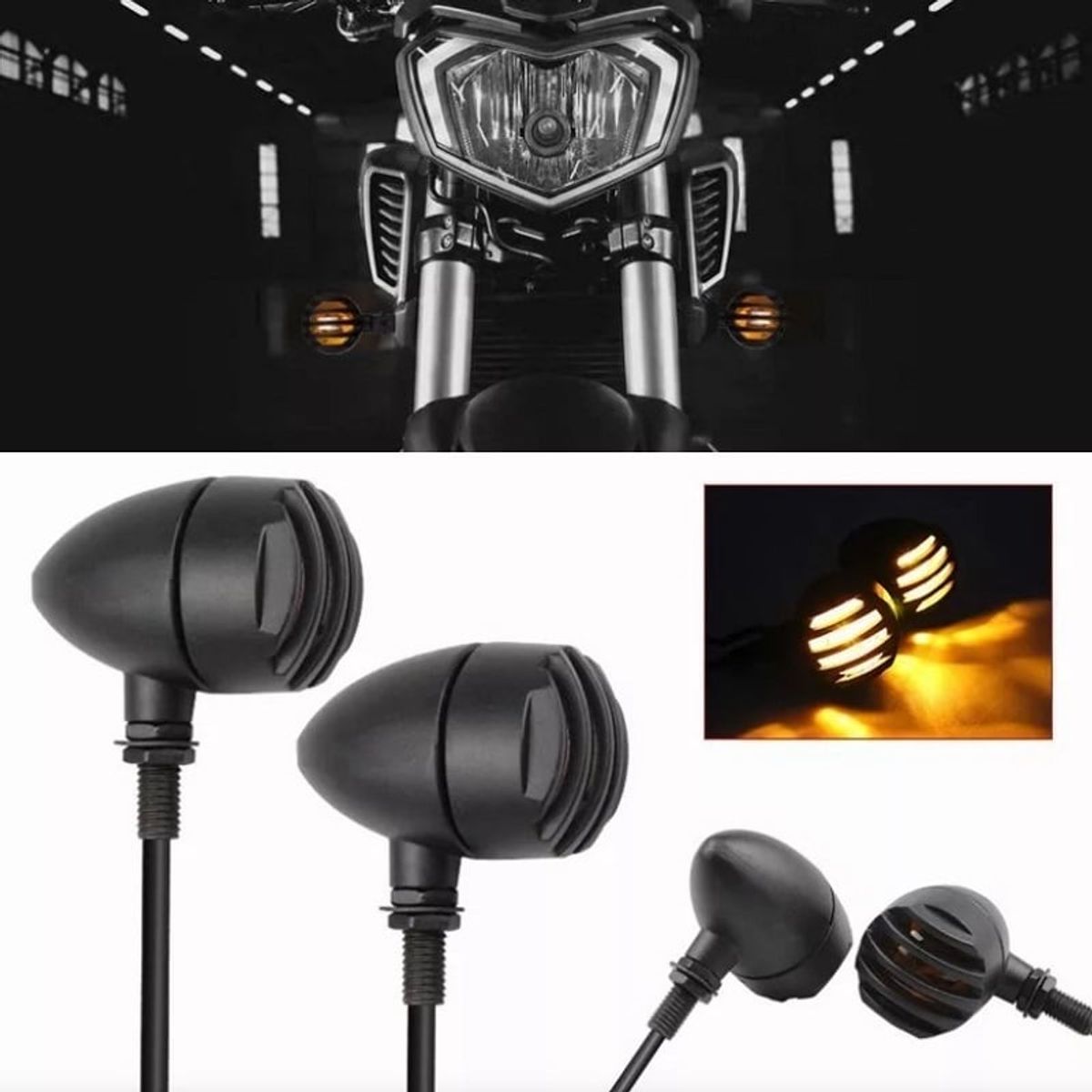 BAALATHKKO5 - Direccionales Focos Motocicleta Retro Harley Chopper Metal