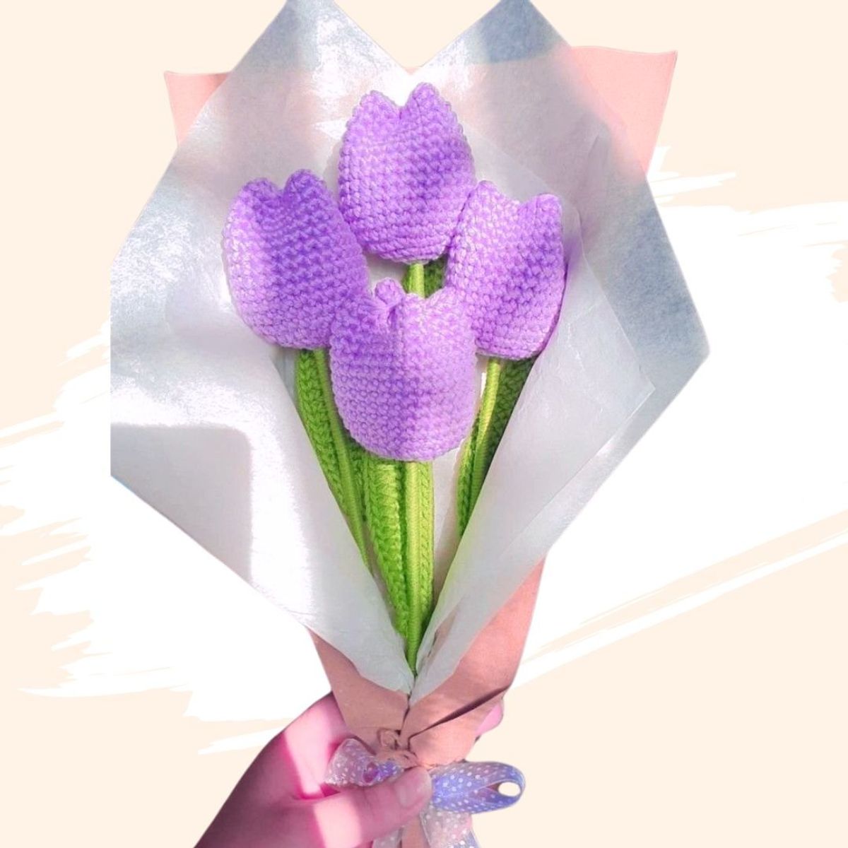 GENERICO - Ramo 04 Tulipanes Eternos Tejidos a Crochet Flores