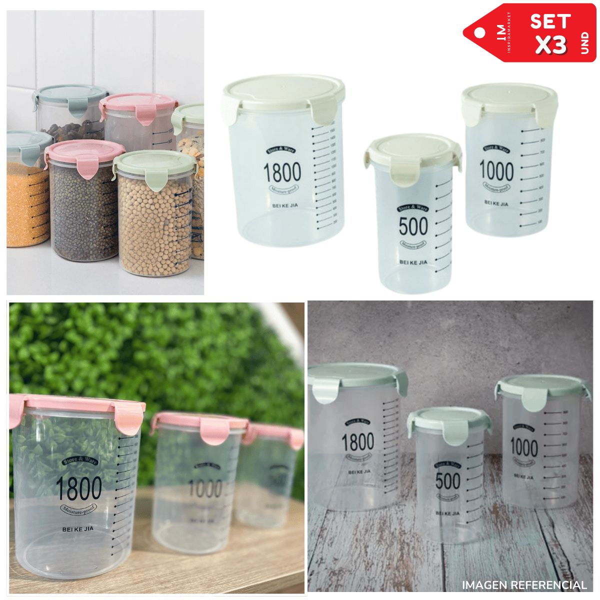 INSPIRA MARKET - Contenedor Almacenamiento de alimentos Menestras Set x3