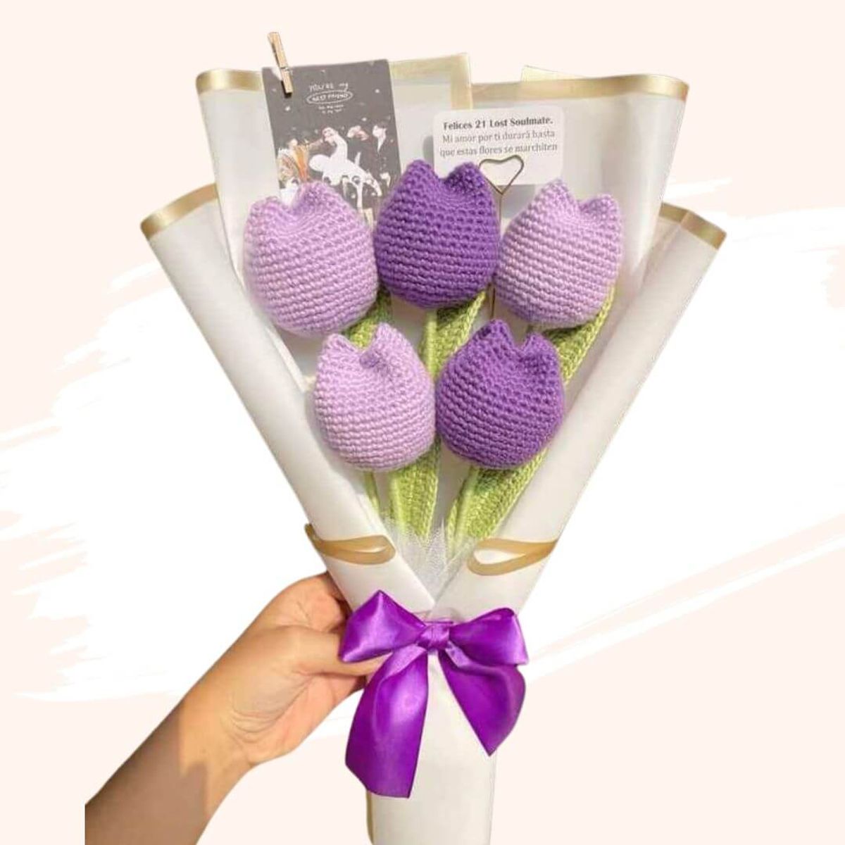 GENERICO - Ramo 05 Tulipanes Eternos Tejidos a Crochet Flores