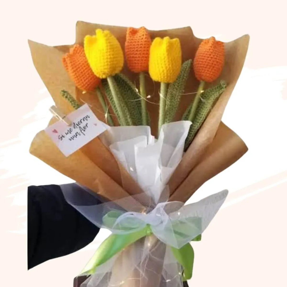 GENERICO - Ramo 05 Tulipanes Eternos Tejidos a Crochet Flores