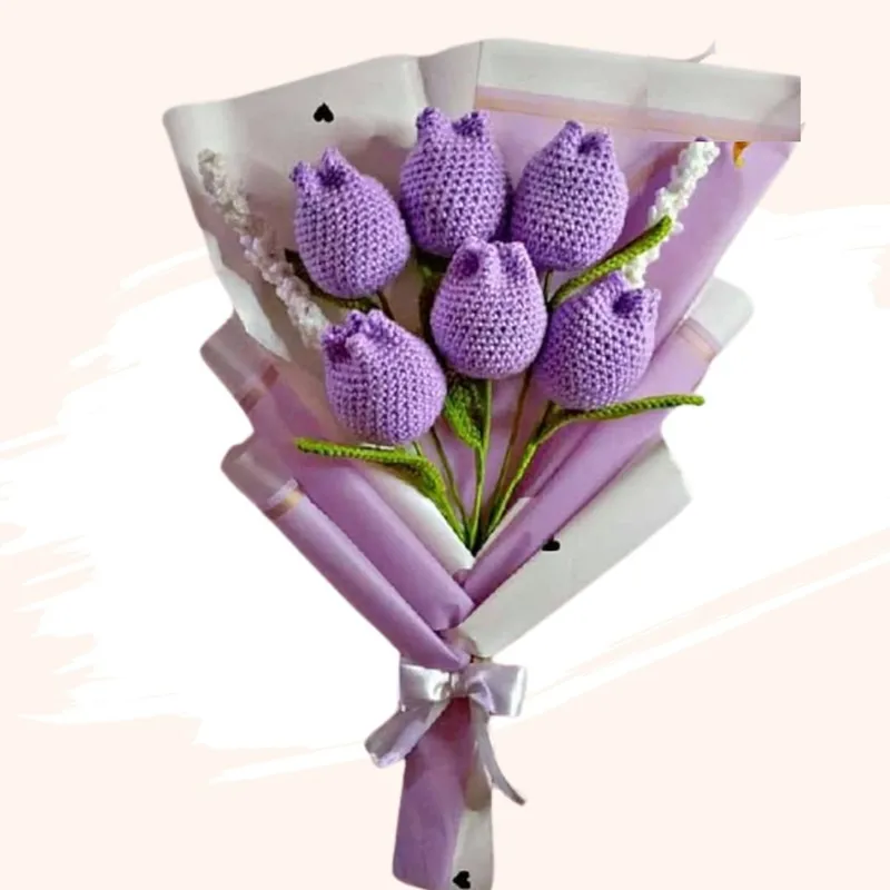 GENERICO - Ramo 06 Tulipanes Eternos Tejidos a Crochet Flores