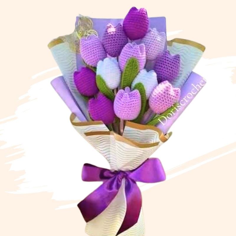 GENERICO - Ramo 12 Tulipanes Eternos Tejidos a Crochet Flores