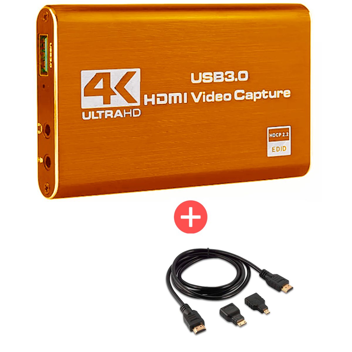 GENERICO - Capturador De Video HDMI USB 3.0 4K Dorado + Adaptador HDMI