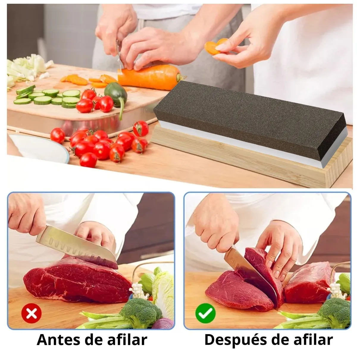 TRUPER - Combo Cuchillo de chef 4 Und, piedra afilador de cuchillo Truper