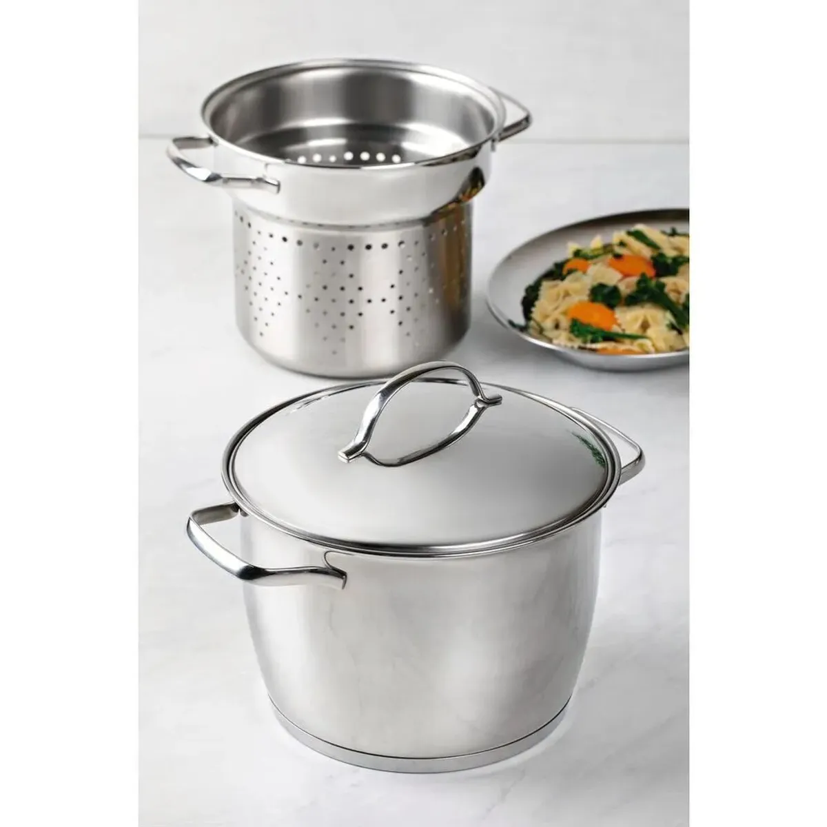 TRAMONTINA - Juego Cozi-Pasta x2 Pzas Acero Inoxidable Allegra - Con Fondo Triple