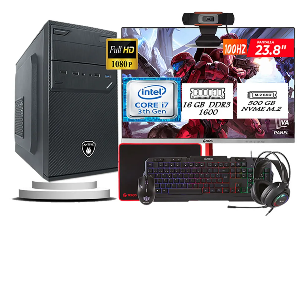 ANTRYX - Computadora Pc Intel Core i7 3770  Monitor 24 fhd' RAM 16 GB SSD 500 GB