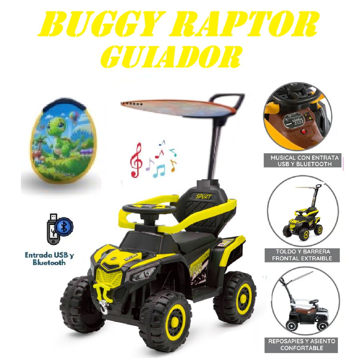 GENERICO - Nuevo Bugui Raptor Musical con USB -Amarillo