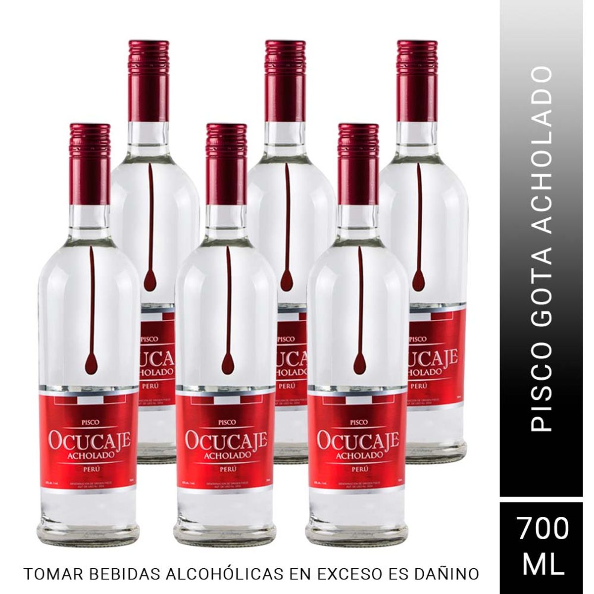 OCUCAJE - Pack x6 Pisco Gota Ocucaje Acholado 700 ml