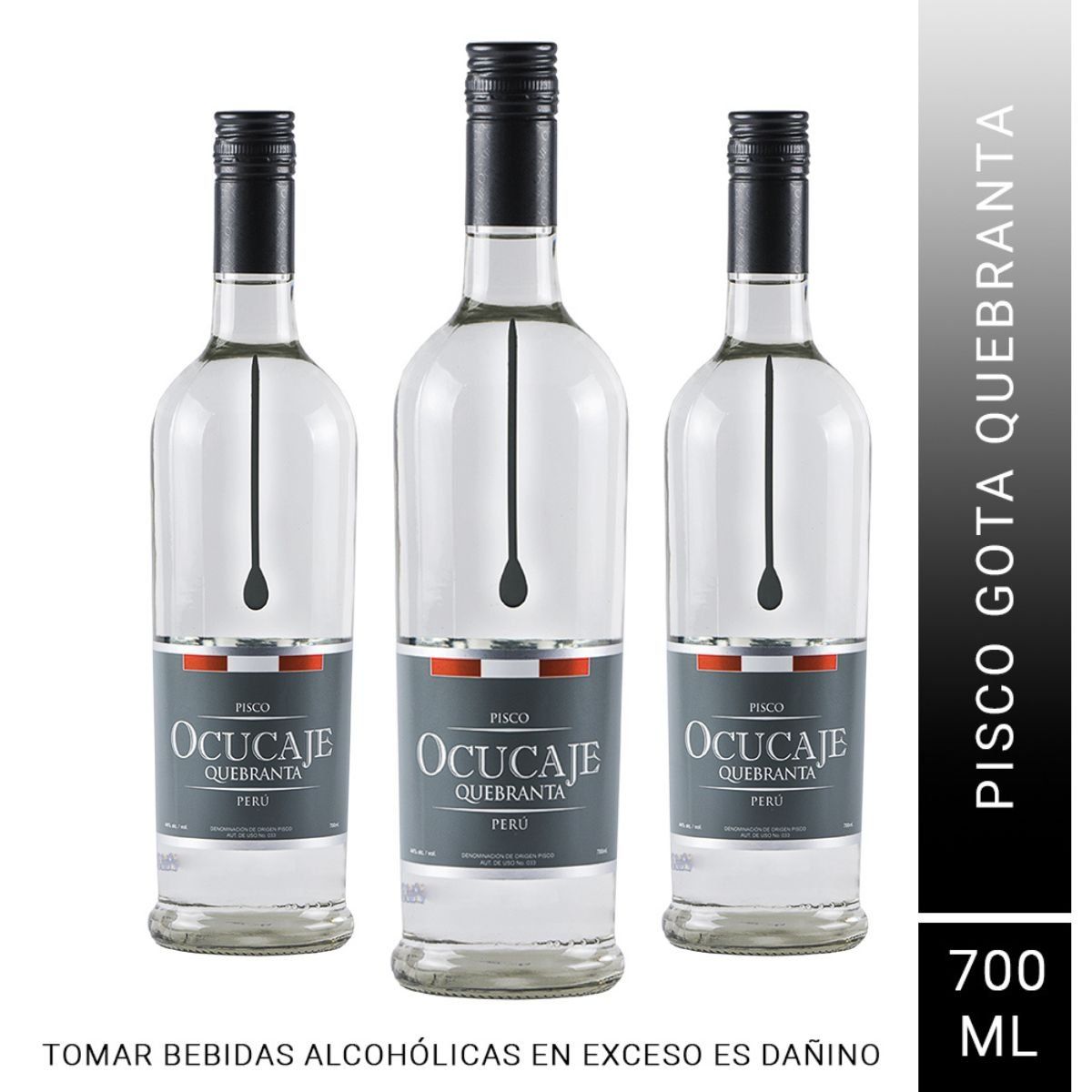 OCUCAJE - Pack x3 Pisco Gota Ocucaje Quebranta X 700 ml