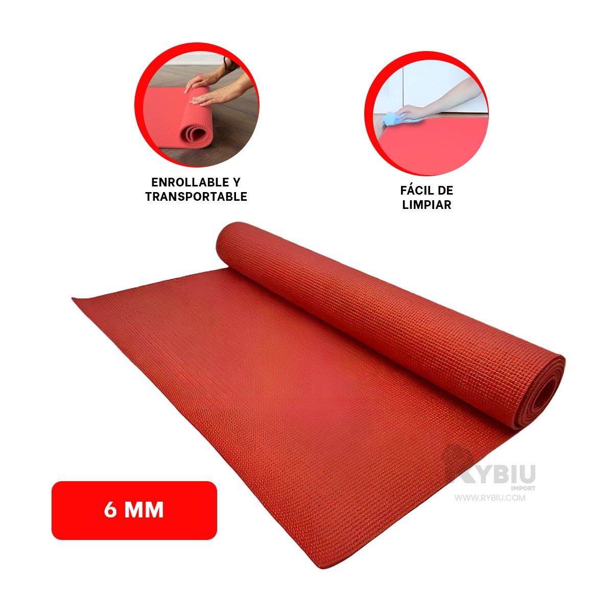 GENERICO - Colchoneta Deportiva 6mm de Color Rojo Y+Post-it Adhesivos