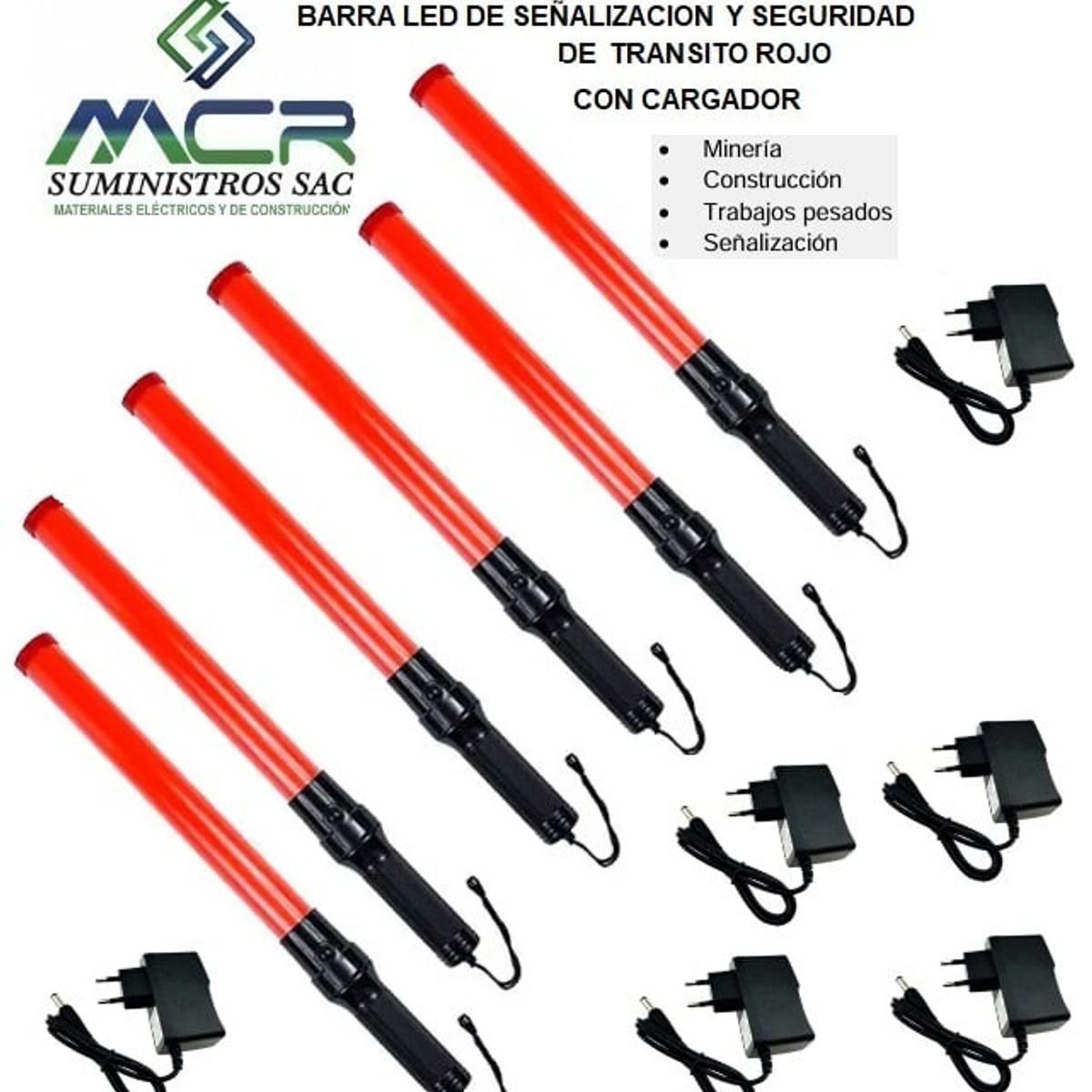 GENERICO - BARRA LED PARA SEÑALIZACION Y SEGURID ROJO CON CARGADOR 6UND