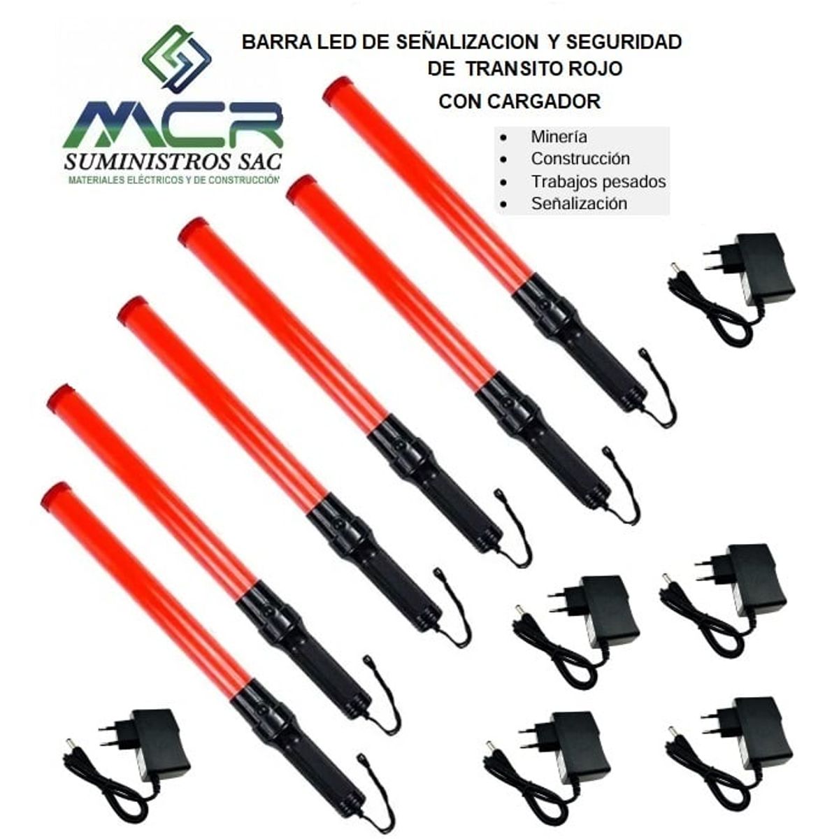 GENERICO - BARRA LED PARA SEÑALIZACION Y SEGURID ROJO CON CARGADOR 6UND