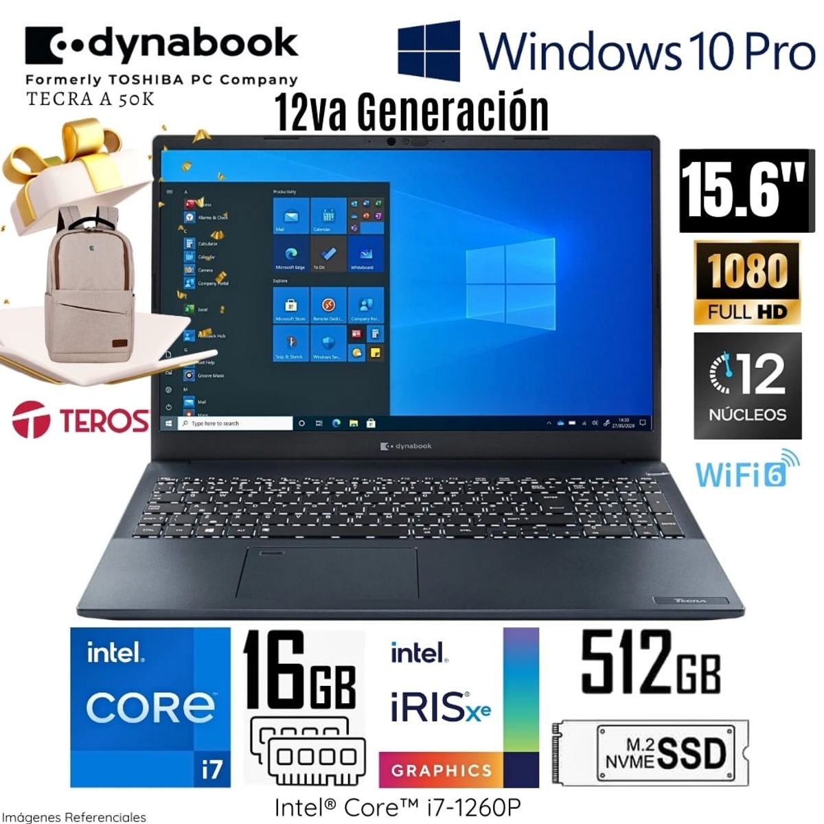 DYNABOOK - Laptop Dynabook Tecra A 50K PML20U0N8021 Intel Core i7-1260P 16GB RAM 512GB SSD 15.6 FHD + Regalo