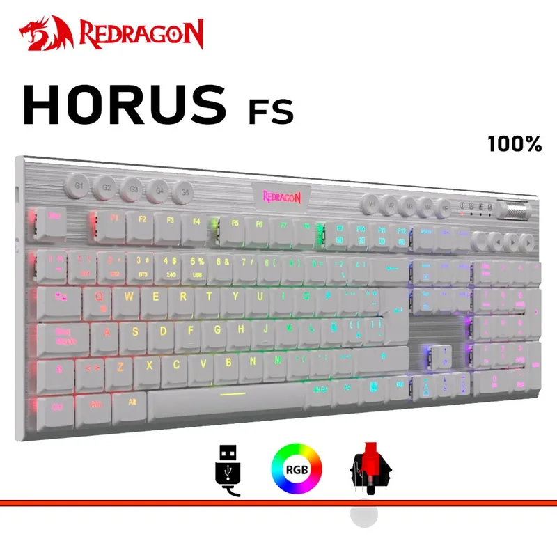 REDRAGON - Teclado Mecánico Redragon HORUS FS K619W-RGB-SP WHITE Cableado