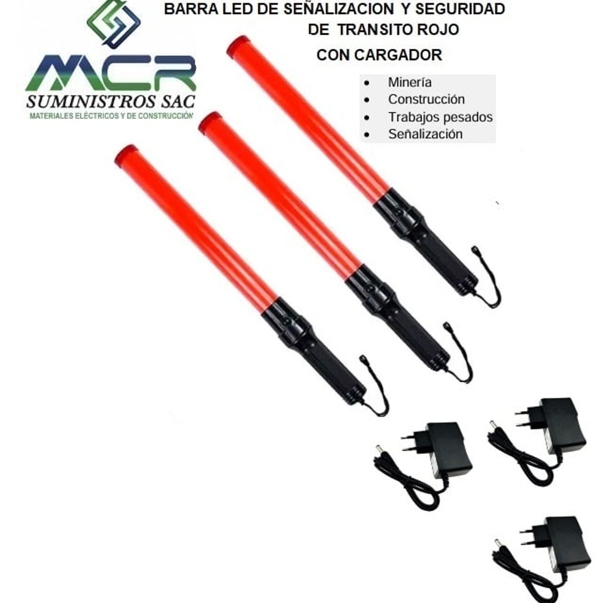 GENERICO - BARRA LED PARA SEÑALIZACION Y SEGURID ROJO CON CARGADOR 3UND