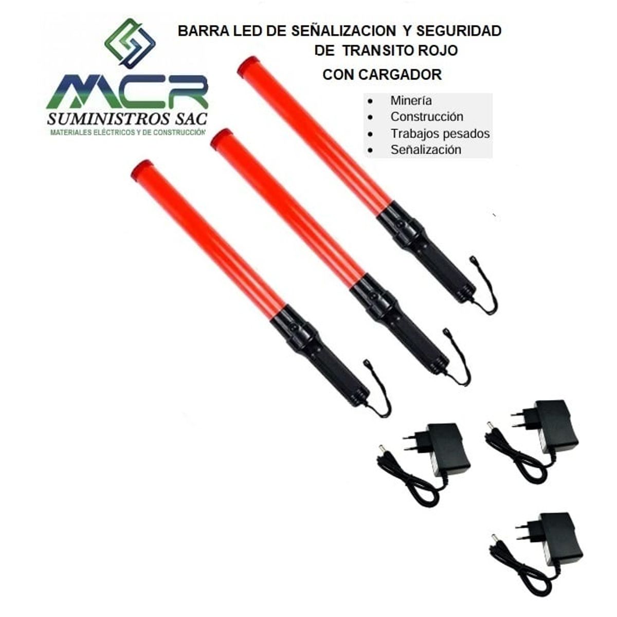 GENERICO - BARRA LED PARA SEÑALIZACION Y SEGURID ROJO CON CARGADOR 3UND