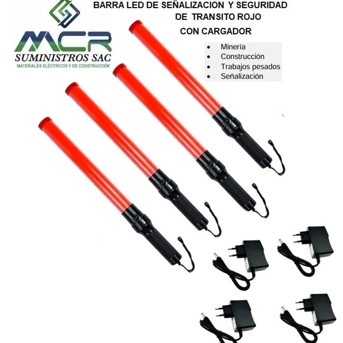 GENERICO - BARRA LED PARA SEÑALIZACION Y SEGURID ROJO CON CARGADOR 4UND