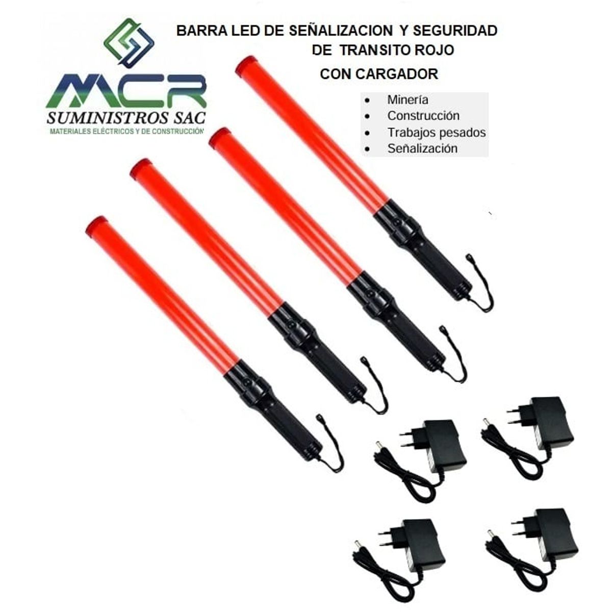 GENERICO - BARRA LED PARA SEÑALIZACION Y SEGURID ROJO CON CARGADOR 4UND