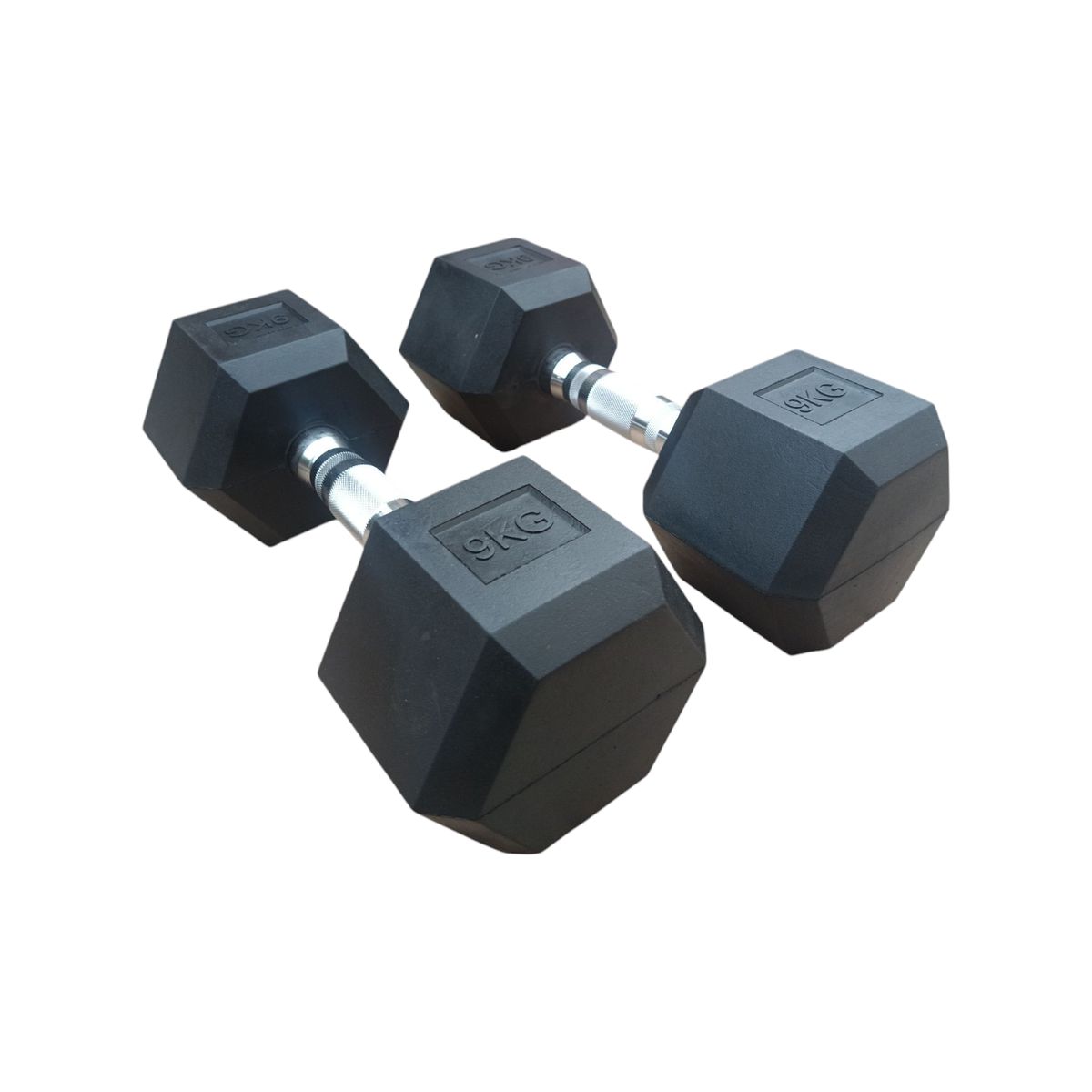 WINNER - Par Mancuernas Pesas 9 Kilos Cromadas Hexagonales De Caucho