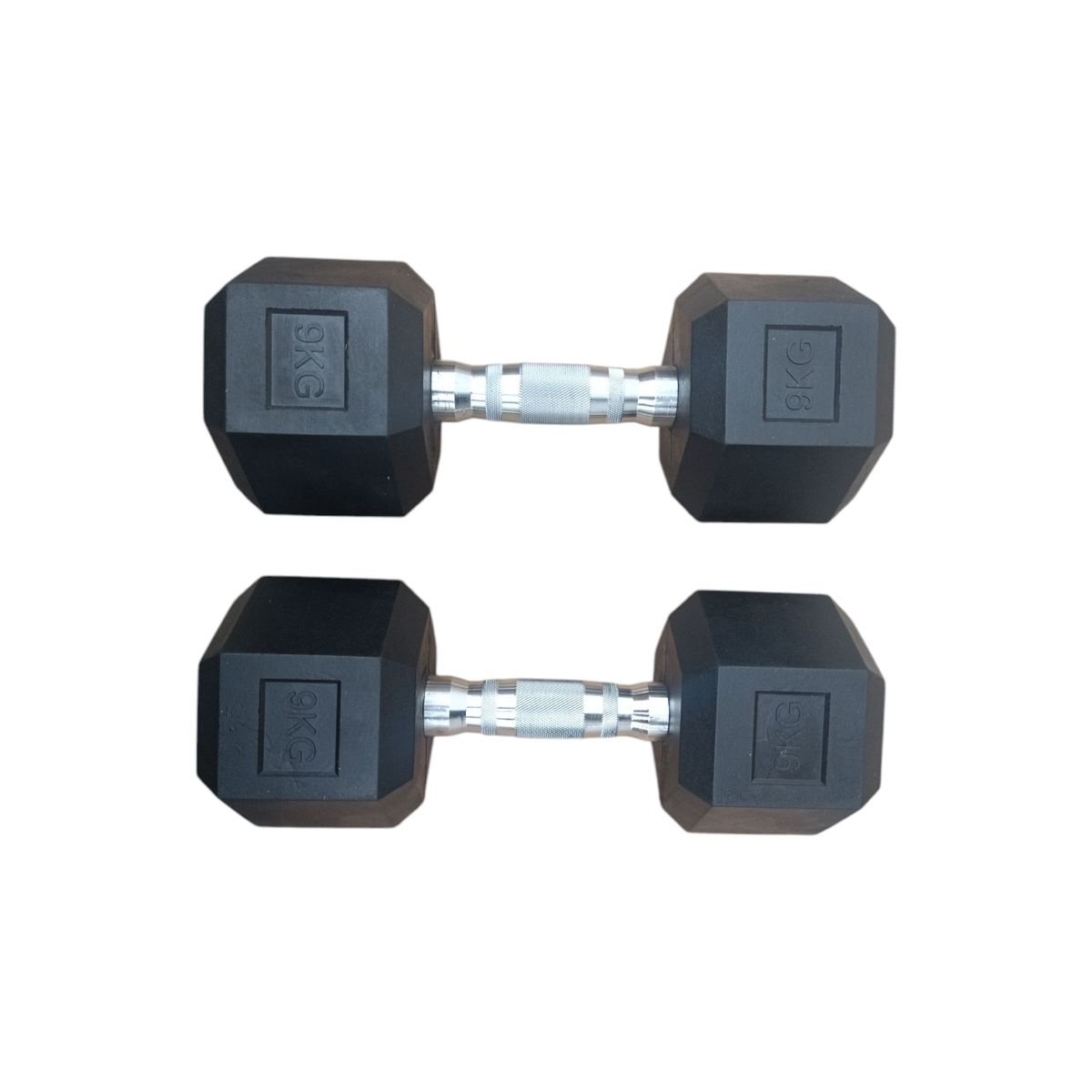 WINNER - Par Mancuernas Pesas 9 Kilos Cromadas Hexagonales De Caucho