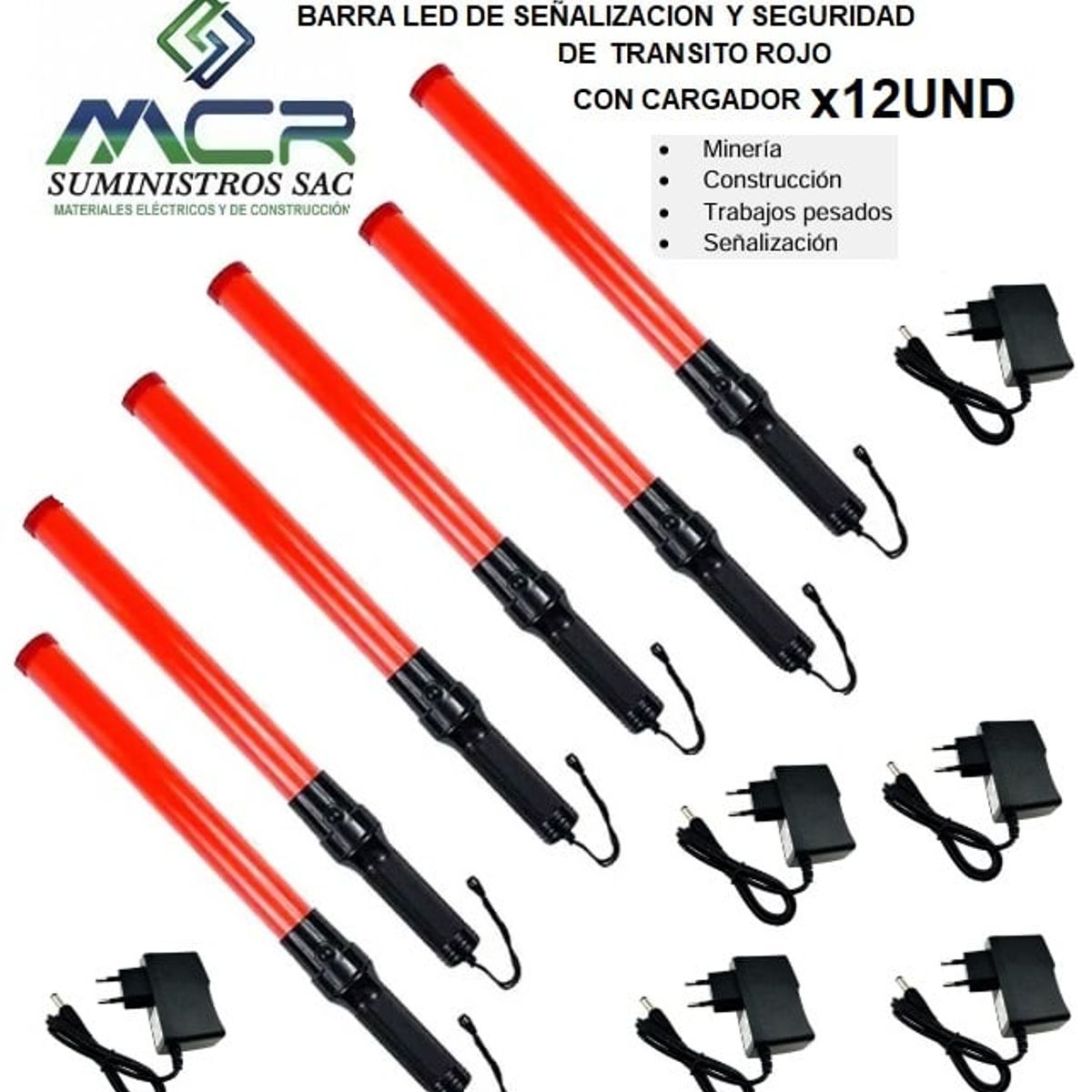 GENERICO - BARRA LED PARA SEÑALIZACION Y SEGURID ROJO CON CARGADOR12UND