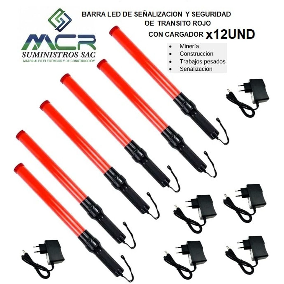 GENERICO - BARRA LED PARA SEÑALIZACION Y SEGURID ROJO CON CARGADOR12UND