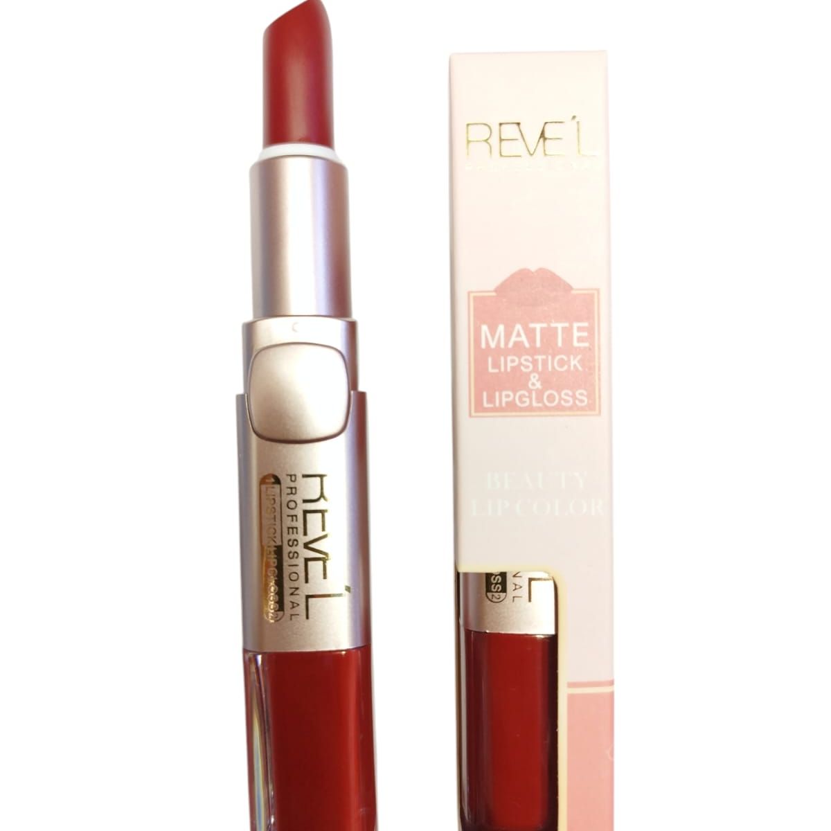 REVE'L PROFESSIONAL - LABIAL REVEL MATTE LIPSTICK & LIPGLOSS DUO TONO ROJO NACAR