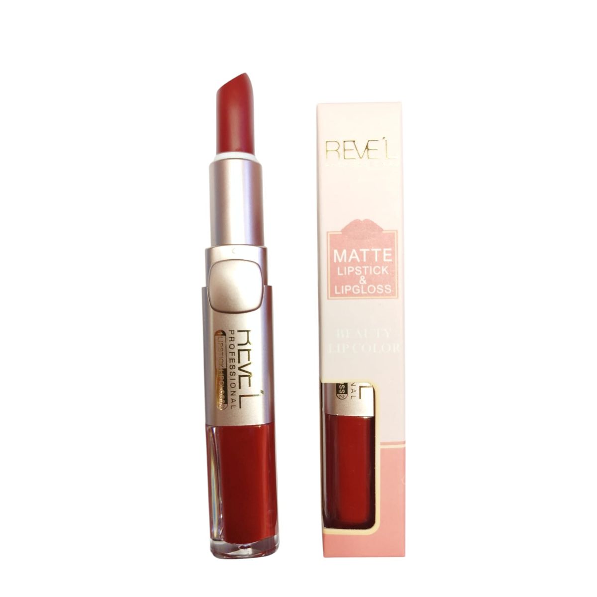 REVE'L PROFESSIONAL - LABIAL REVEL MATTE LIPSTICK & LIPGLOSS DUO TONO ROJO NACAR